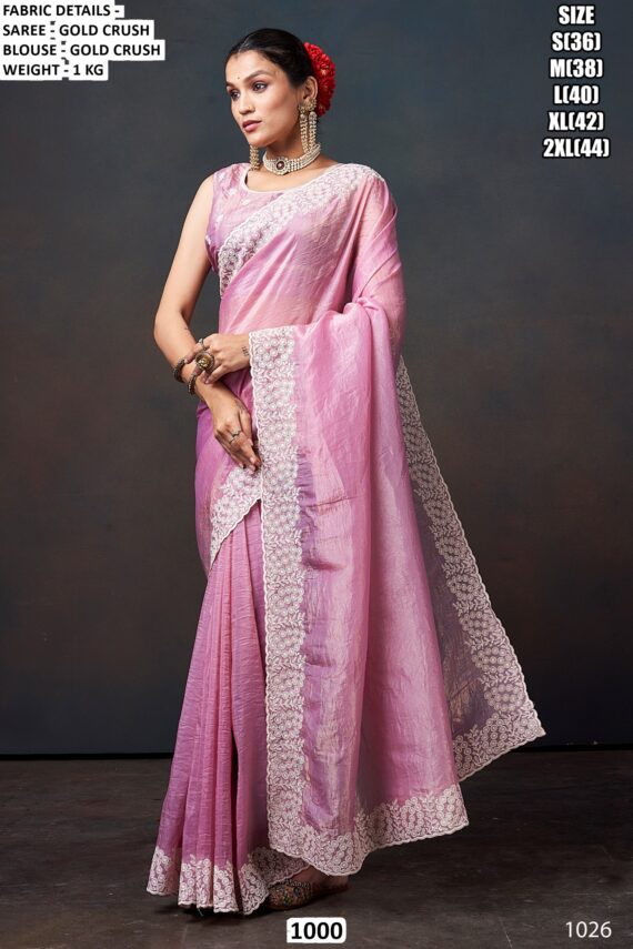 A Luxurious Pure Fendi Silk Shining Sarees Beautifully Crafted With Heavy Embroidery Work