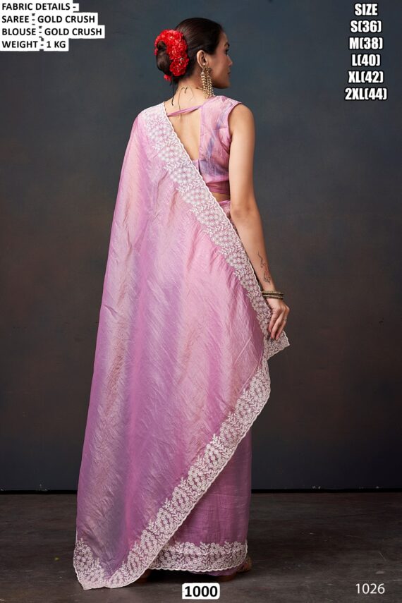 A Luxurious Pure Fendi Silk Shining Sarees Beautifully Crafted With Heavy Embroidery Work