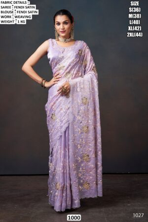 A Luxurious Pure Fendi Silk Shining Sarees Beautifully Crafted With Heavy Embroidery Work