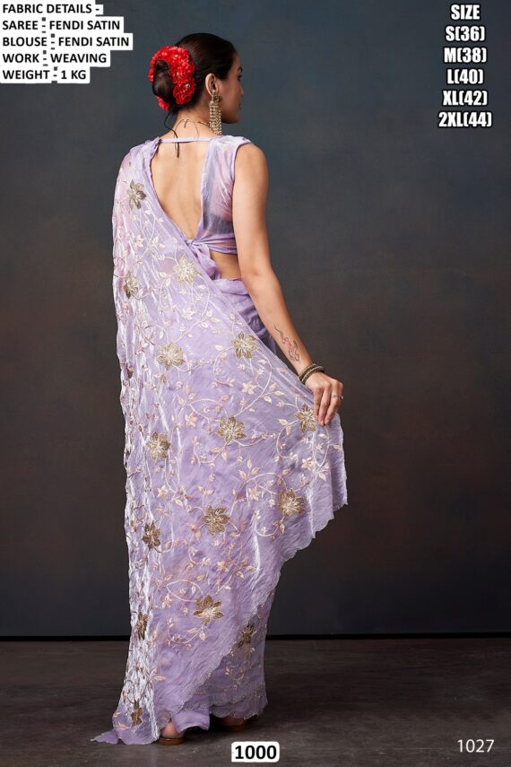 A Luxurious Pure Fendi Silk Shining Sarees Beautifully Crafted With Heavy Embroidery Work