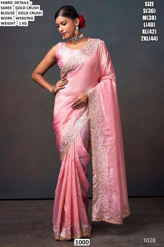 A Luxurious Pure Fendi Silk Shining Sarees Beautifully Crafted With Heavy Embroidery Work