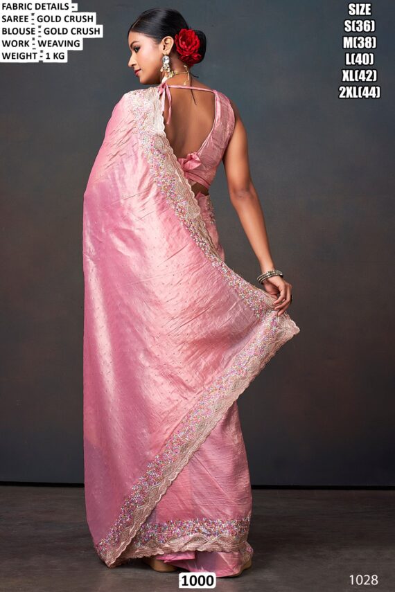 A Luxurious Pure Fendi Silk Shining Sarees Beautifully Crafted With Heavy Embroidery Work