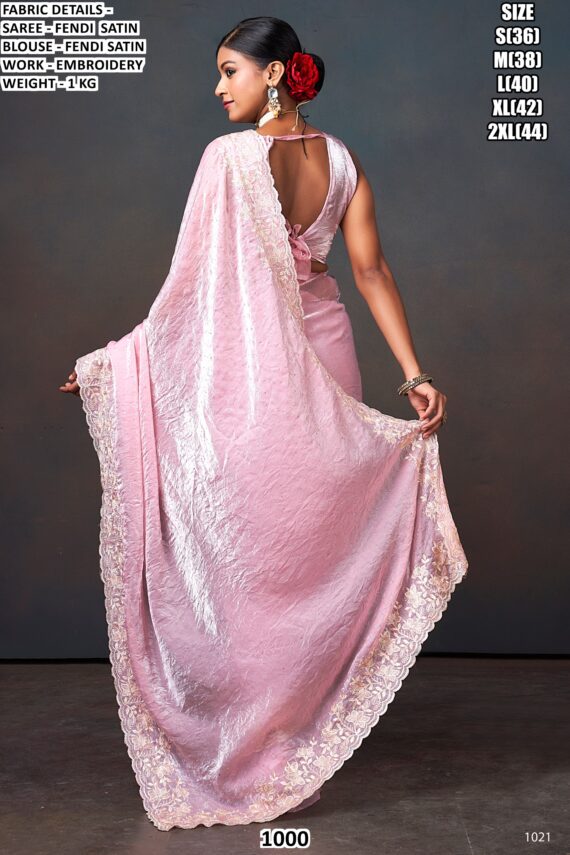 A Luxurious Pure Fendi Silk Shining Sarees Beautifully Crafted With Heavy Embroidery Work