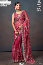 A Luxurious Pure Fendi Silk Shining Sarees Beautifully Crafted With Heavy Embroidery Work