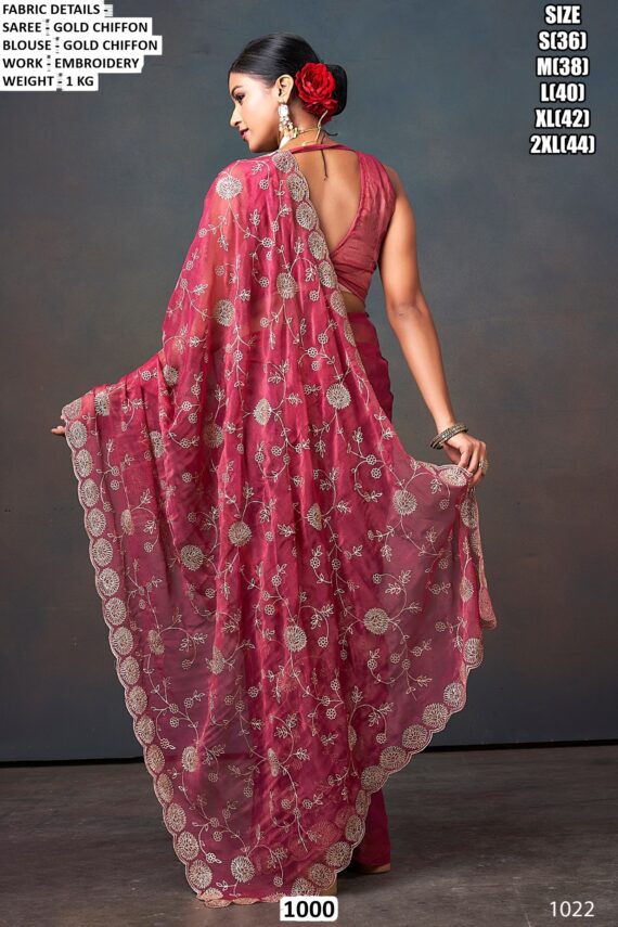 A Luxurious Pure Fendi Silk Shining Sarees Beautifully Crafted With Heavy Embroidery Work