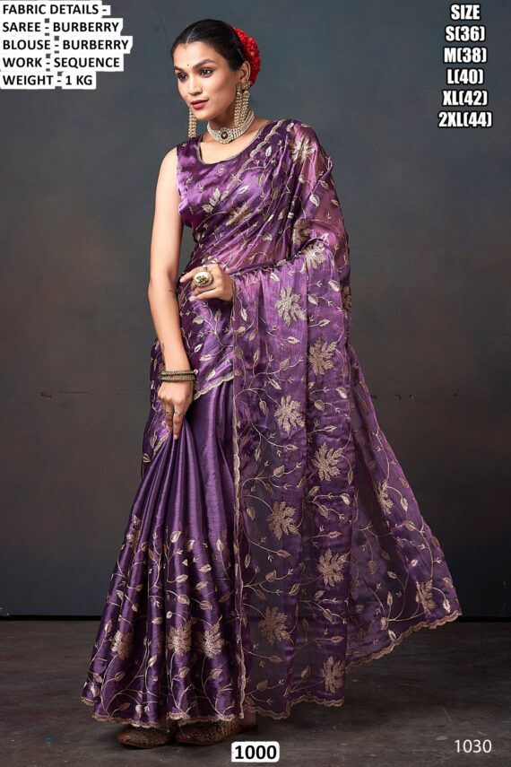 A Luxurious Pure Fendi Silk Shining Sarees Beautifully Crafted With Heavy Embroidery Work