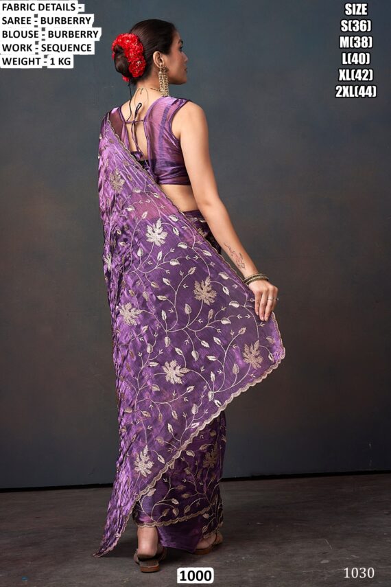 A Luxurious Pure Fendi Silk Shining Sarees Beautifully Crafted With Heavy Embroidery Work