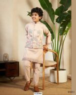 Functions Wear Viscose Silk Kurta Set With Multi Embroidered Koti For Little Boys