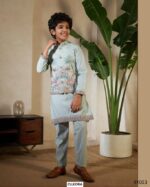 Functions Wear Viscose Silk Kurta Set With Multi Embroidered Koti For Little Boys