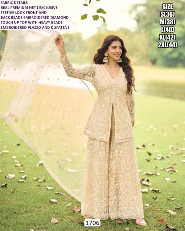 Real Premium Net With Exclusive Beads Embroidery Work Party Look Salwar Kameez Suits