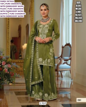 Ready To Wear Beautiful Pure Chandniya Embroidery Work Plazo Style Salwar Suits