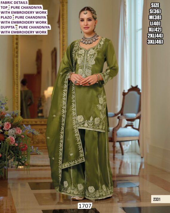 Ready To Wear Beautiful Pure Chandniya Embroidery Work Plazo Style Salwar Suits