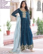Rama Blue Attractive Full Sleeve Embroidery Designer Faux Georgette Wedding Gown Dress