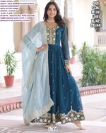 Rama Blue Attractive Full Sleeve Embroidery Designer Faux Georgette Wedding Gown Dress