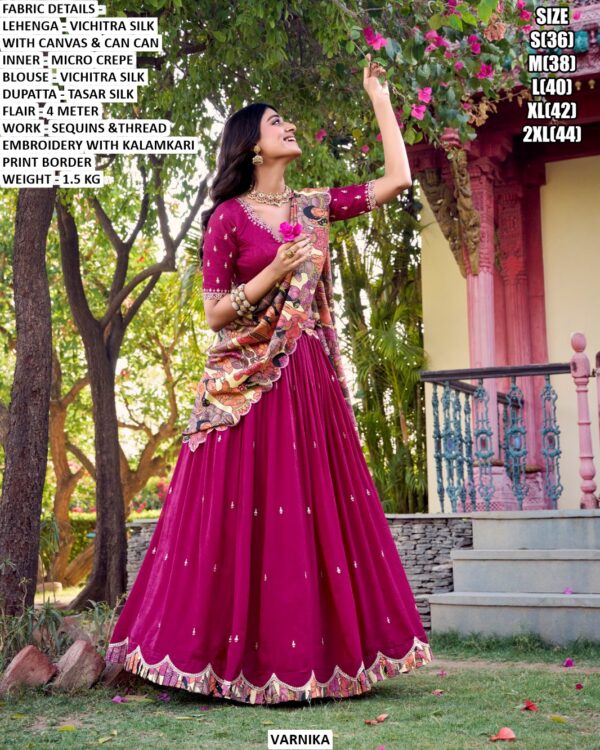 Vichitra Silk Cultural Kalamkari Print Border Lehenga With Blouse And Kalamkari Printed Dupatta