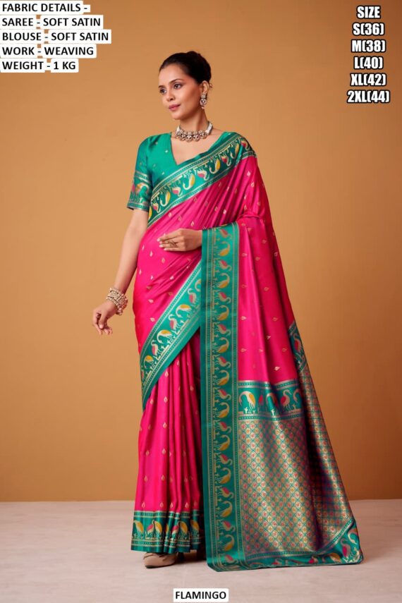 Make a Statement In This Sparkling Soft Woven Satin Sarees With a Sophisticated Design