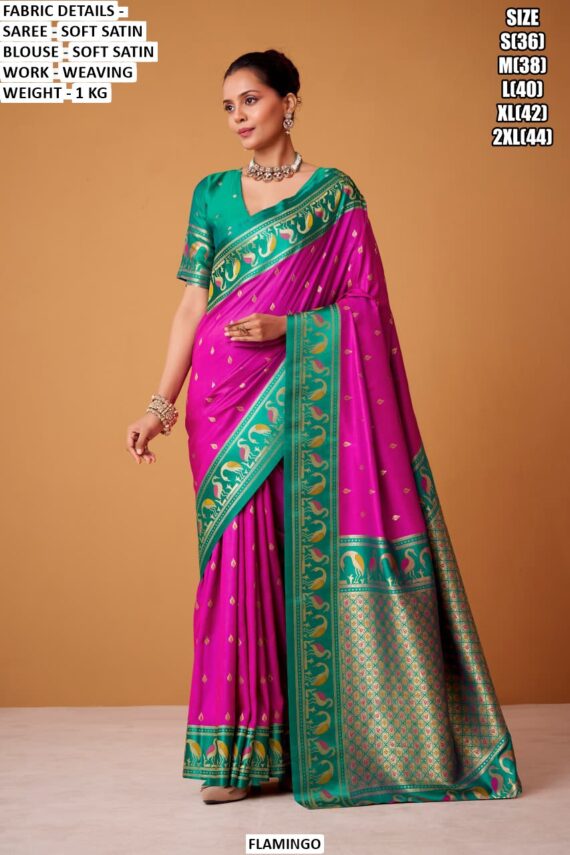 Make a Statement In This Sparkling Soft Woven Satin Sarees With a Sophisticated Design