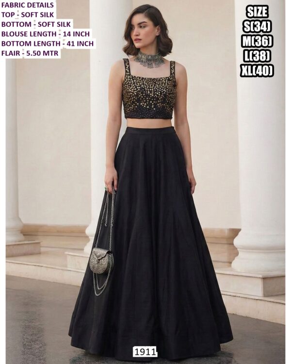 Soft Silk Simple With Designer Ladies Party Wear Crop Top And Skirt (Lehenga)!