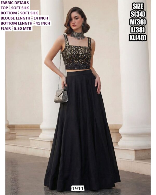 Soft Silk Simple With Designer Ladies Party Wear Crop Top And Skirt (Lehenga)!