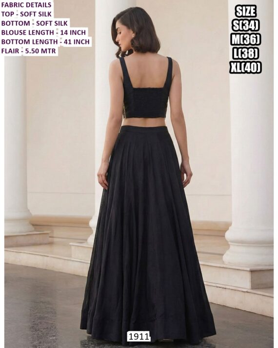 Soft Silk Simple With Designer Ladies Party Wear Crop Top And Skirt (Lehenga)!