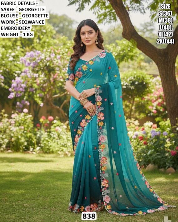 Our Stunning Georgette Sarees Graced With Embellished With Floral Embroidery Work Border