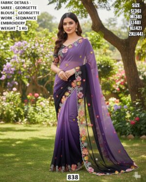 Our Stunning Georgette Sarees Graced With Embellished With Floral Embroidery Work Border