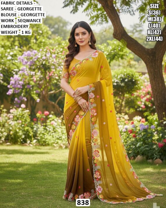 Our Stunning Georgette Sarees Graced With Embellished With Floral Embroidery Work Border