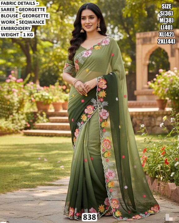 Our Stunning Georgette Sarees Graced With Embellished With Floral Embroidery Work Border