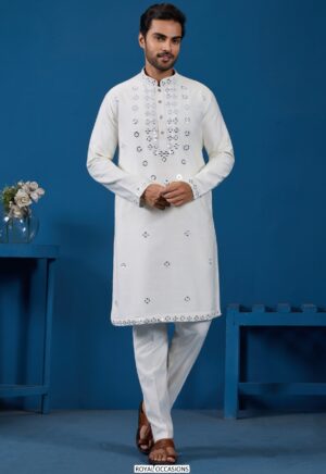 Viscose Silk Kurta Pyjama Featuring Real Mirror And Thread Work, Perfect Ethnic Wear For Any Occasions