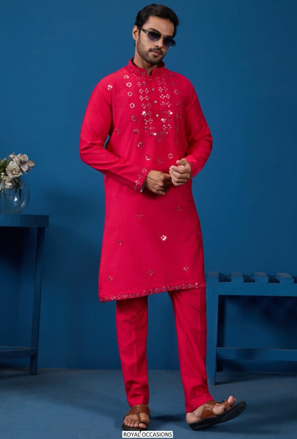 Viscose Silk Kurta Pyjama Featuring Real Mirror And Thread Work, Perfect Ethnic Wear For Any Occasions