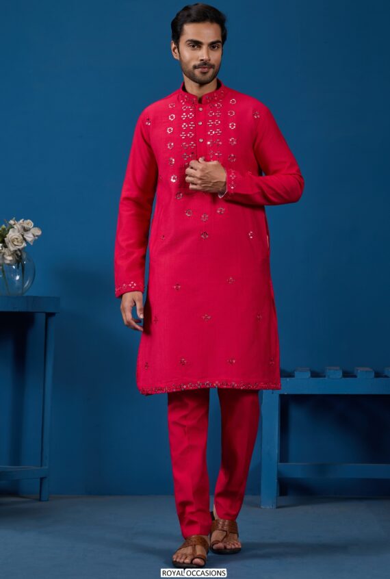 Viscose Silk Kurta Pyjama Featuring Real Mirror And Thread Work, Perfect Ethnic Wear For Any Occasions