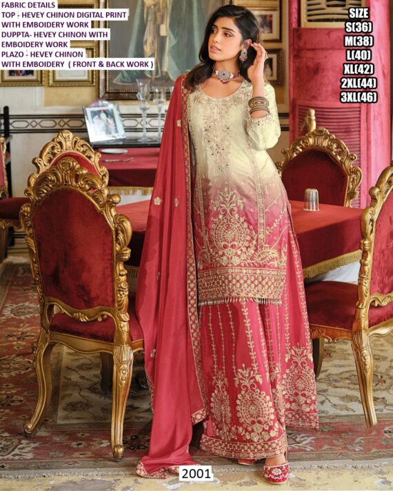 Stunning Heavy Chinon Pakistani Suits Is Delicate Embroidery Work And Fancy Lace-Bordered Dupatta