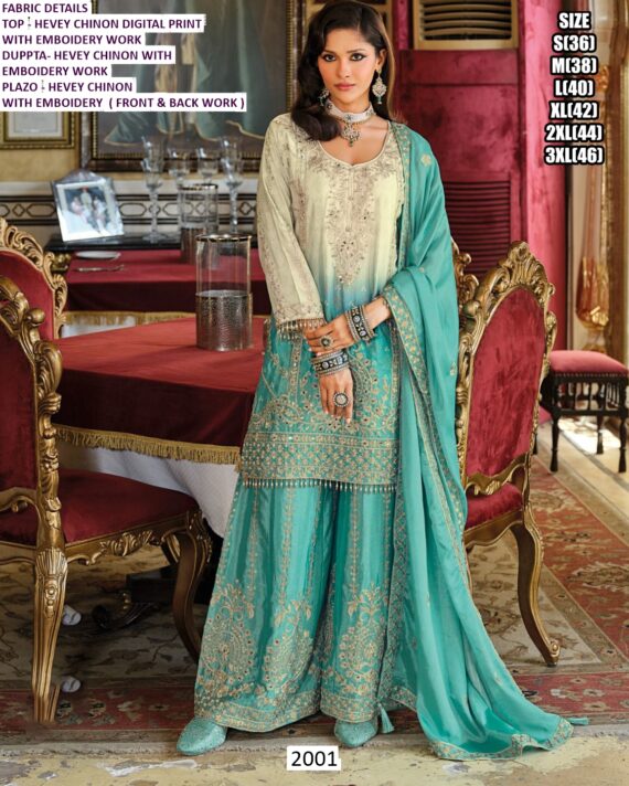 Stunning Heavy Chinon Pakistani Suits Is Delicate Embroidery Work And Fancy Lace-Bordered Dupatta