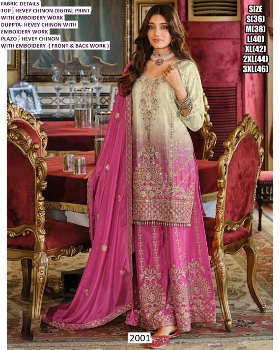 Stunning Heavy Chinon Pakistani Suits Is Delicate Embroidery Work And Fancy Lace-Bordered Dupatta