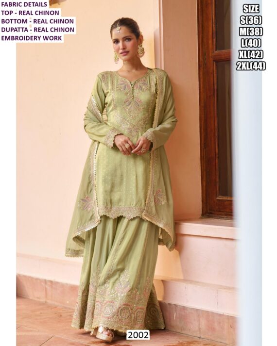 Elegant Wedding Style Ready To Wear Real Chinon Embroidered Ethnic Suits For Women