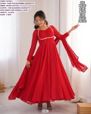 Pure Faux Blooming Georgette Suit Style Readymade Gown With Huge Flair And Dupatta