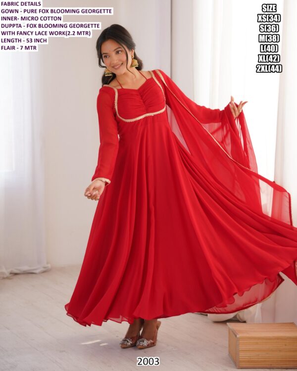 Pure Faux Blooming Georgette Suit Style Readymade Gown With Huge Flair And Dupatta