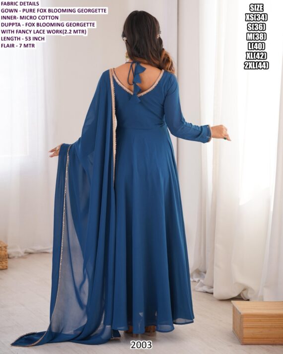 Pure Faux Blooming Georgette Suit Style Readymade Gown With Huge Flair And Dupatta