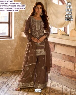 Amazing Colour Viscose Organza With Embroidery Work Plazo Style Salwar Kameez Suits