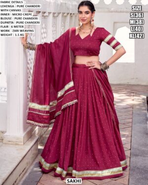 Graceful Elegance! Pure Chanderi Lehenga Choli Sets With Zari Weaving Work