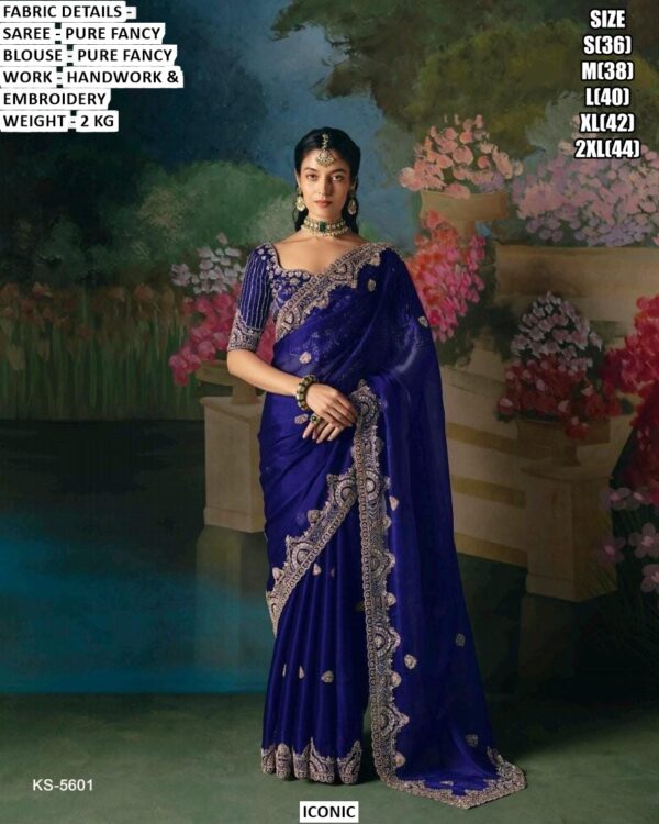 Accenting The Charming Feeling With This Pure Fancy Fabric Heavy Embroidery Work Wedding Wear Sarees