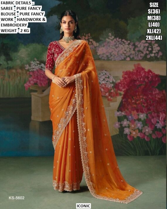 Accenting The Charming Feeling With This Pure Fancy Fabric Heavy Embroidery Work Wedding Wear Sarees