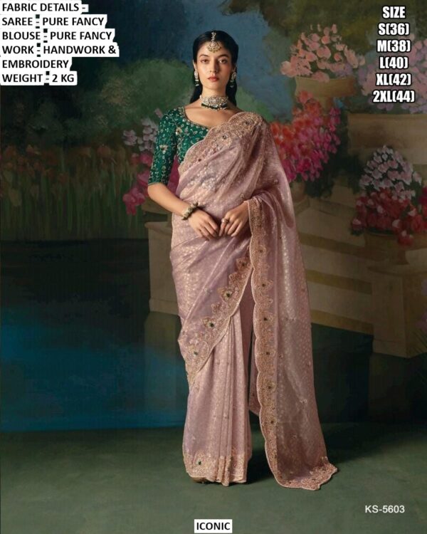 Accenting The Charming Feeling With This Pure Fancy Fabric Heavy Embroidery Work Wedding Wear Sarees