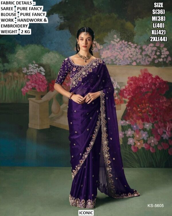 Accenting The Charming Feeling With This Pure Fancy Fabric Heavy Embroidery Work Wedding Wear Sarees