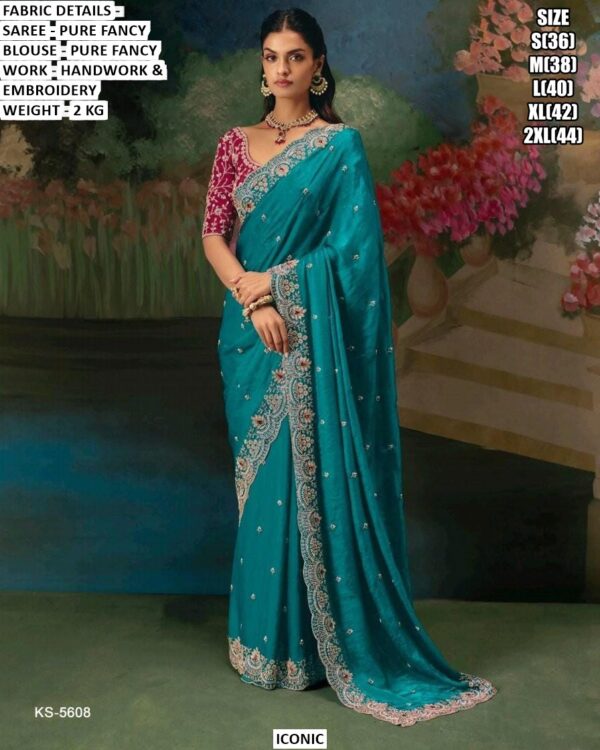 Accenting The Charming Feeling With This Pure Fancy Fabric Heavy Embroidery Work Wedding Wear Sarees