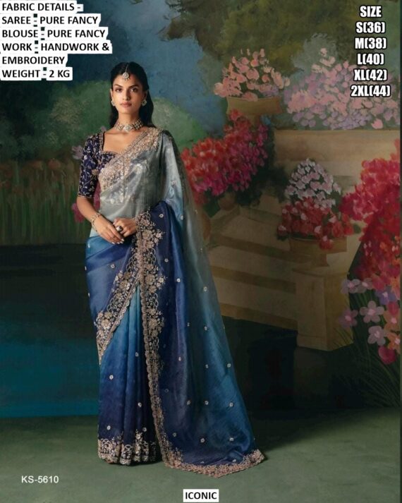 Accenting The Charming Feeling With This Pure Fancy Fabric Heavy Embroidery Work Wedding Wear Sarees