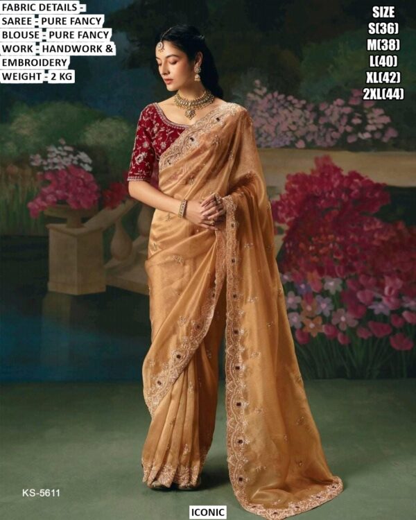 Accenting The Charming Feeling With This Pure Fancy Fabric Heavy Embroidery Work Wedding Wear Sarees