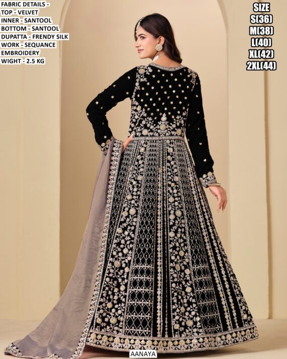 Launching New Wedding Wear Velvet Un-Stitched Gown With Heavy Embroidery Work