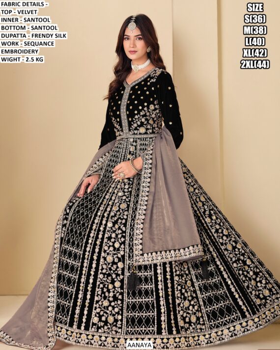 Launching New Wedding Wear Velvet Un-Stitched Gown With Heavy Embroidery Work