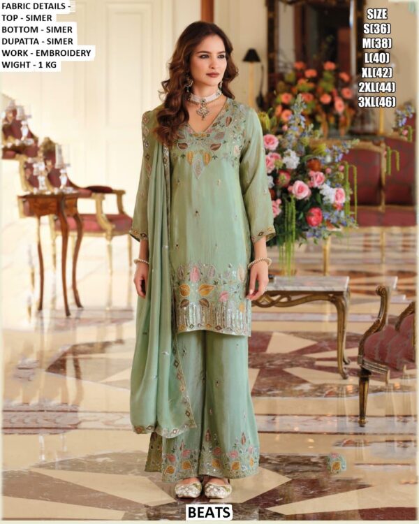Straight Cut Salwar Suits Crafted From Pure Shimmer Fabric Featuring Embroidery And Hand Work